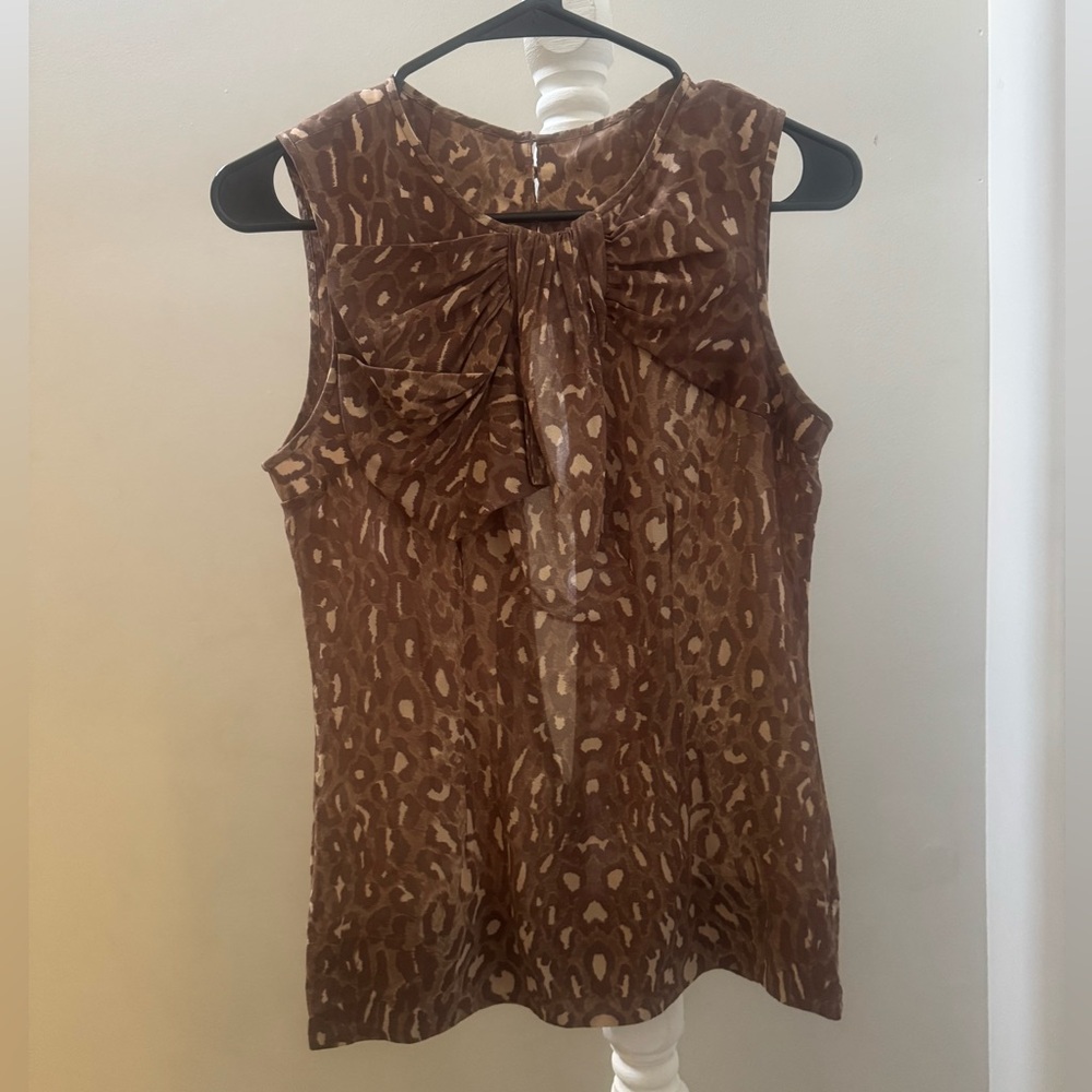 BCBGMAXAZRIA Brown Leopard Print Silk Blend Blouse